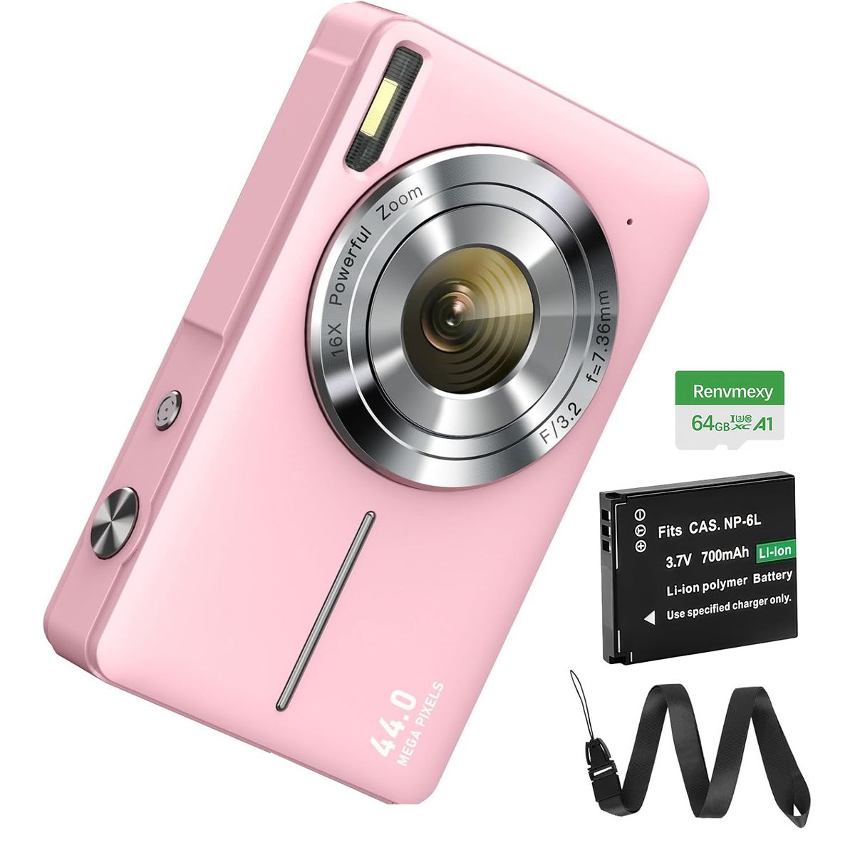 RENVMEXY - Cámara Rosa Regalo Niña 44MP + 64GB - ¡Fácil de Usar