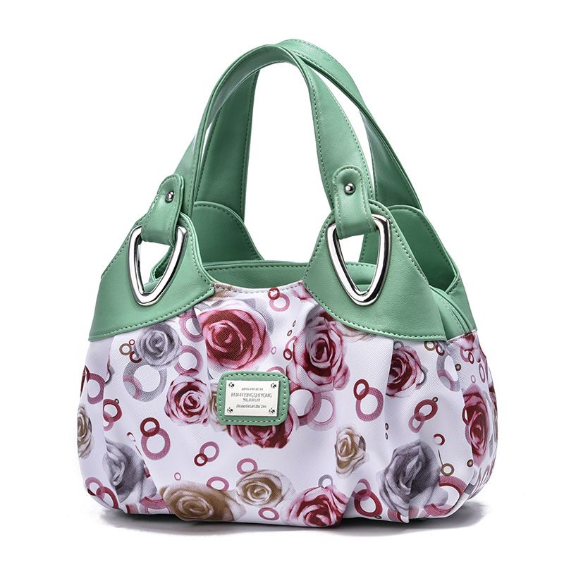 DANWEILE - Bolso de mano de cuero PU con estampado para mujer - Verde + Rosa