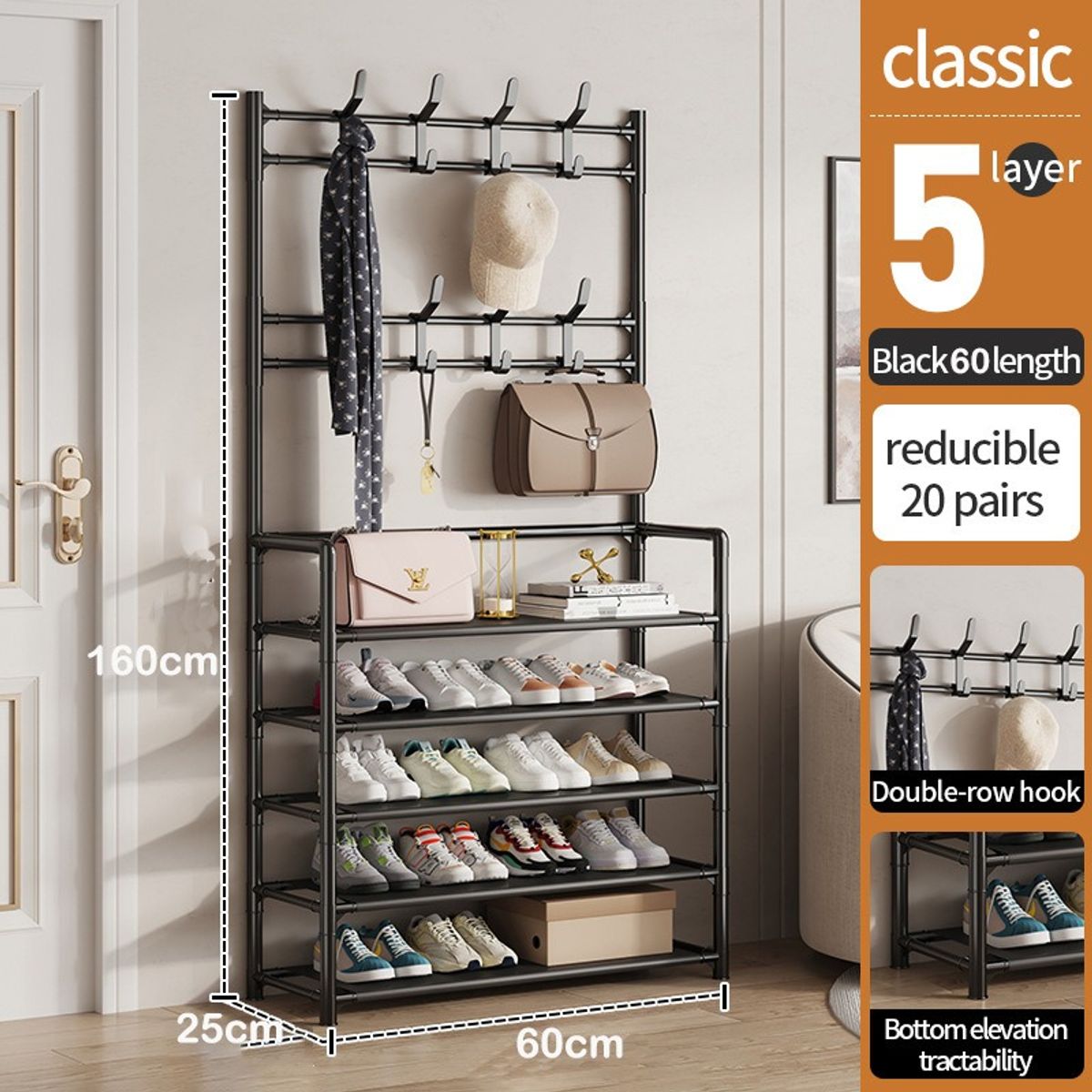 EVERSO - Zapatero Organizador Colgador Zapatos Armario Perchero Negro