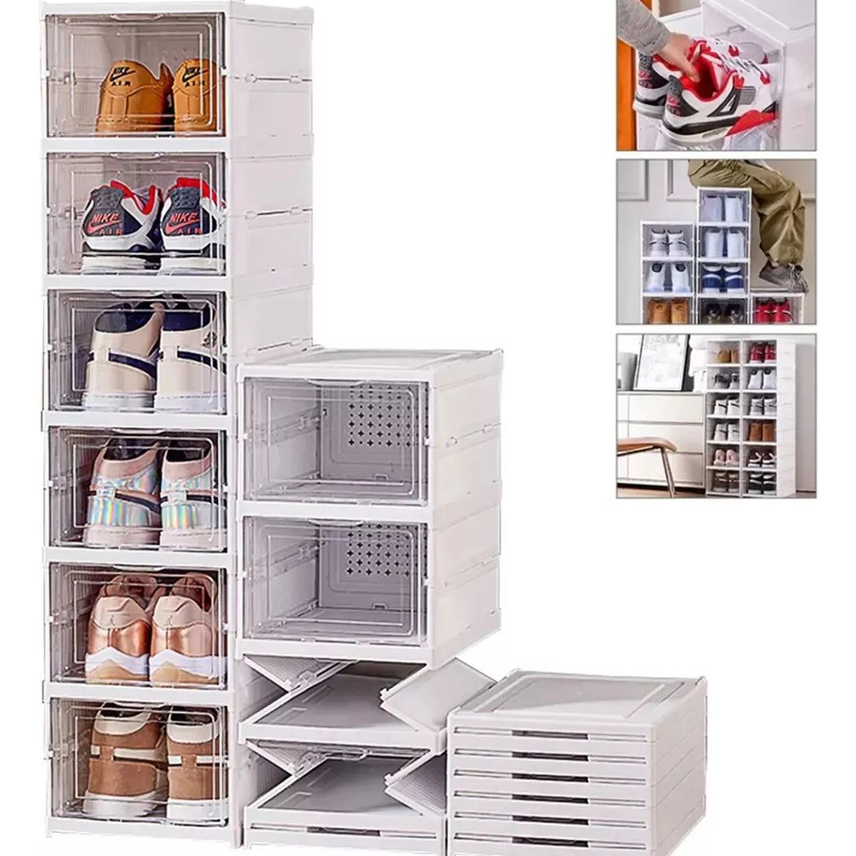 EVERSO - Cajas Organizadoras Zapatera De Tenis Plegables 6 Niveles Transparente