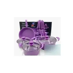 GENERICO - Set De Ollas Moradas Bateria Antiadherente 14pcs Color Morado