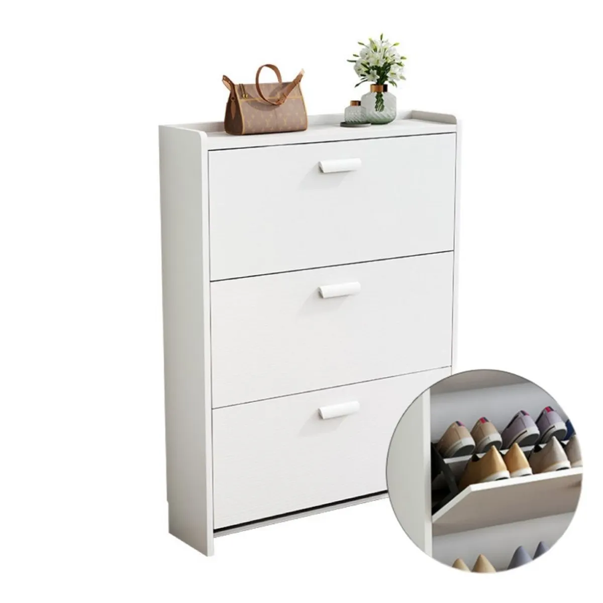 MUNDO MAGIA - Zapatera De Madera 3 Cajones 107x65x24cm Color Blanco