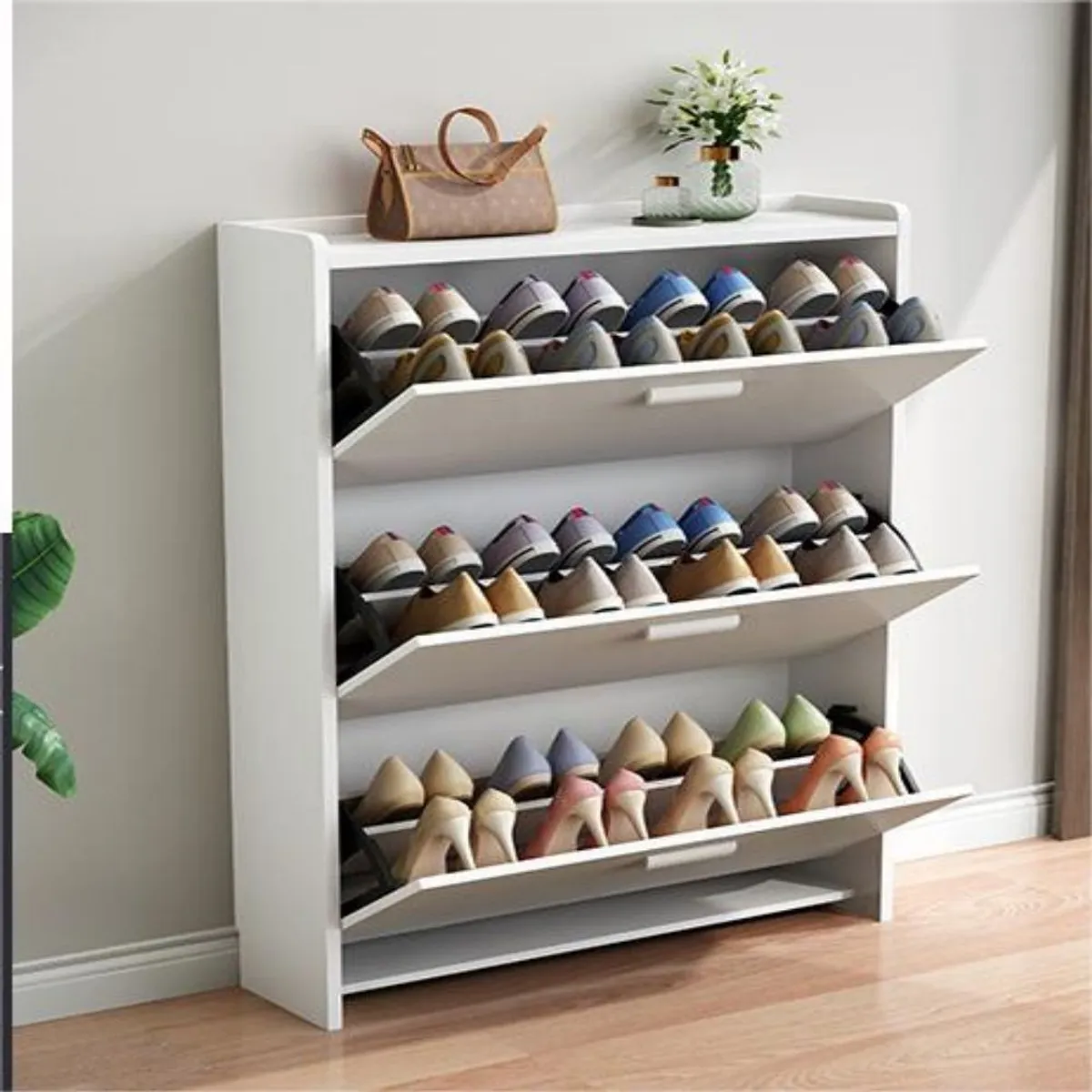 MUNDO MAGIA - Zapatera De Madera 3 Cajones 107x65x24cm Color Blanco