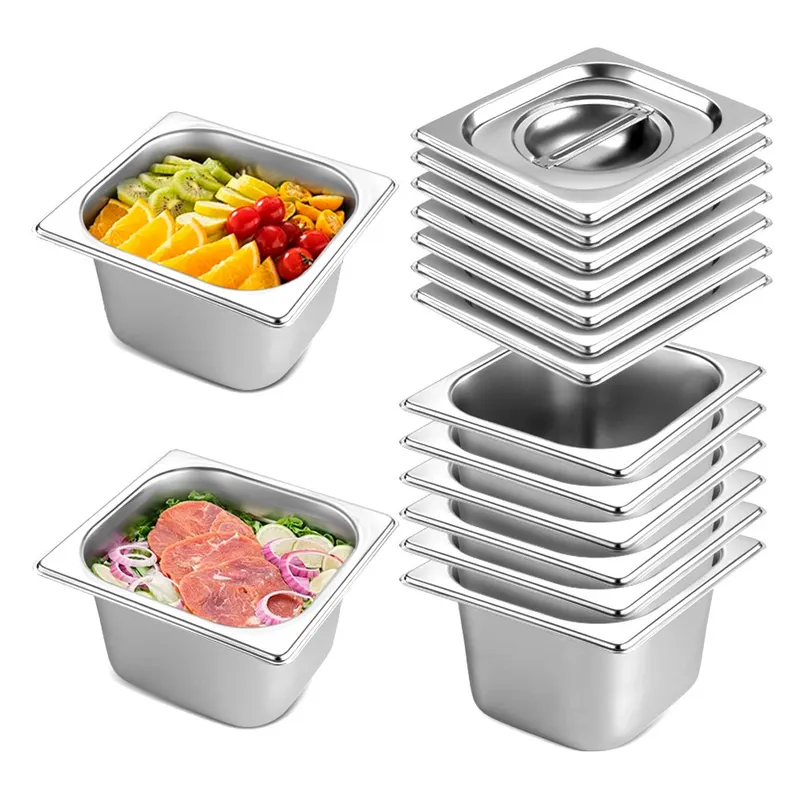 MUNDO MAGIA - Pack 12 Bandeja Deposito Gastronomico Acero Inox 17x16cm 1/6