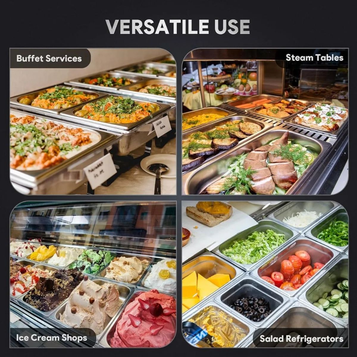 MUNDO MAGIA - Pack 12 Bandeja Deposito Gastronomico Acero Inox 17x16cm 1/6