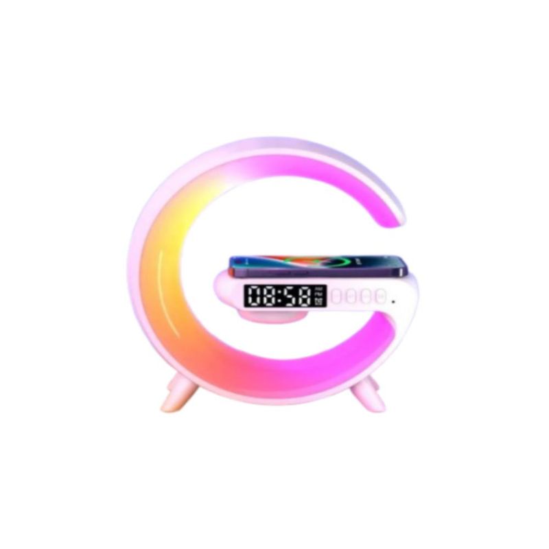 GENERICO - Lampara de Mesa Parlante+reloj+carga Inalambrica+alarma RGB - Blanco