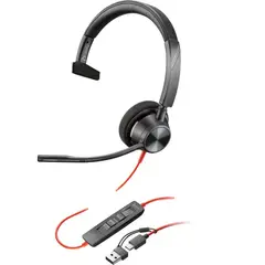 POLY - Audífonos Blackwire 3310 Monaural Adaptador USB-CA