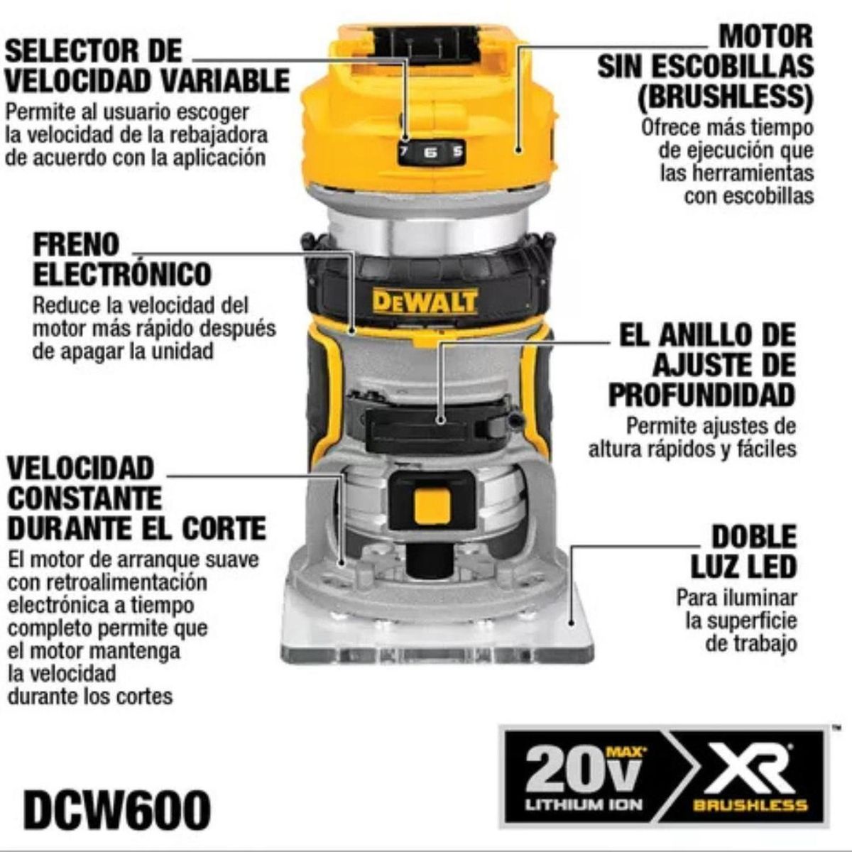 DEWALT - Fresadora Inalambrica Dewalt Dcw600b 20v Xr Brushless - C/en
