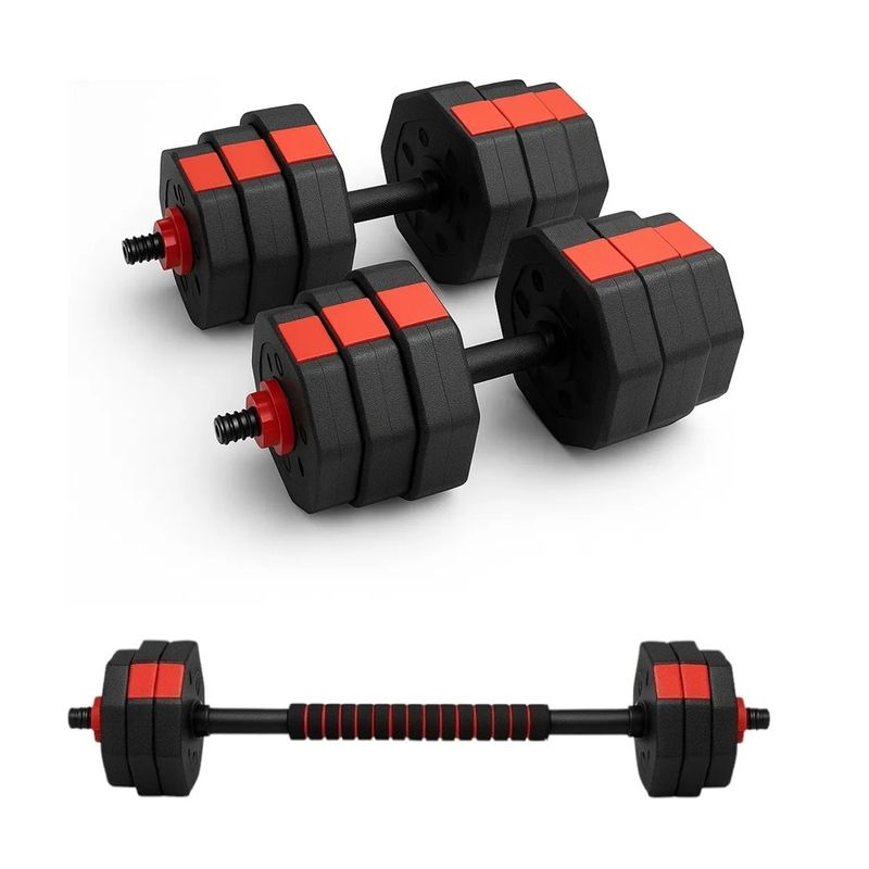 GENERICO - Set Mancuernas + Barra Juego Pesas 20 Kg 2en1 Discos De Pvc