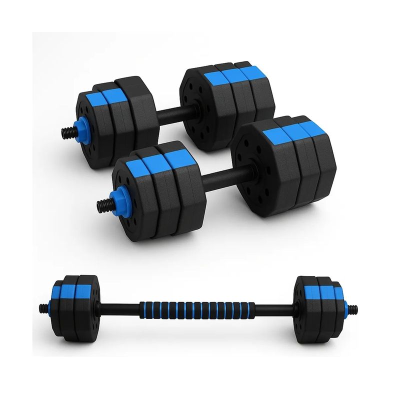 GENERICO - Set Mancuernas + Barra Juego Pesas 20 Kg 2en1 Discos De Pvc