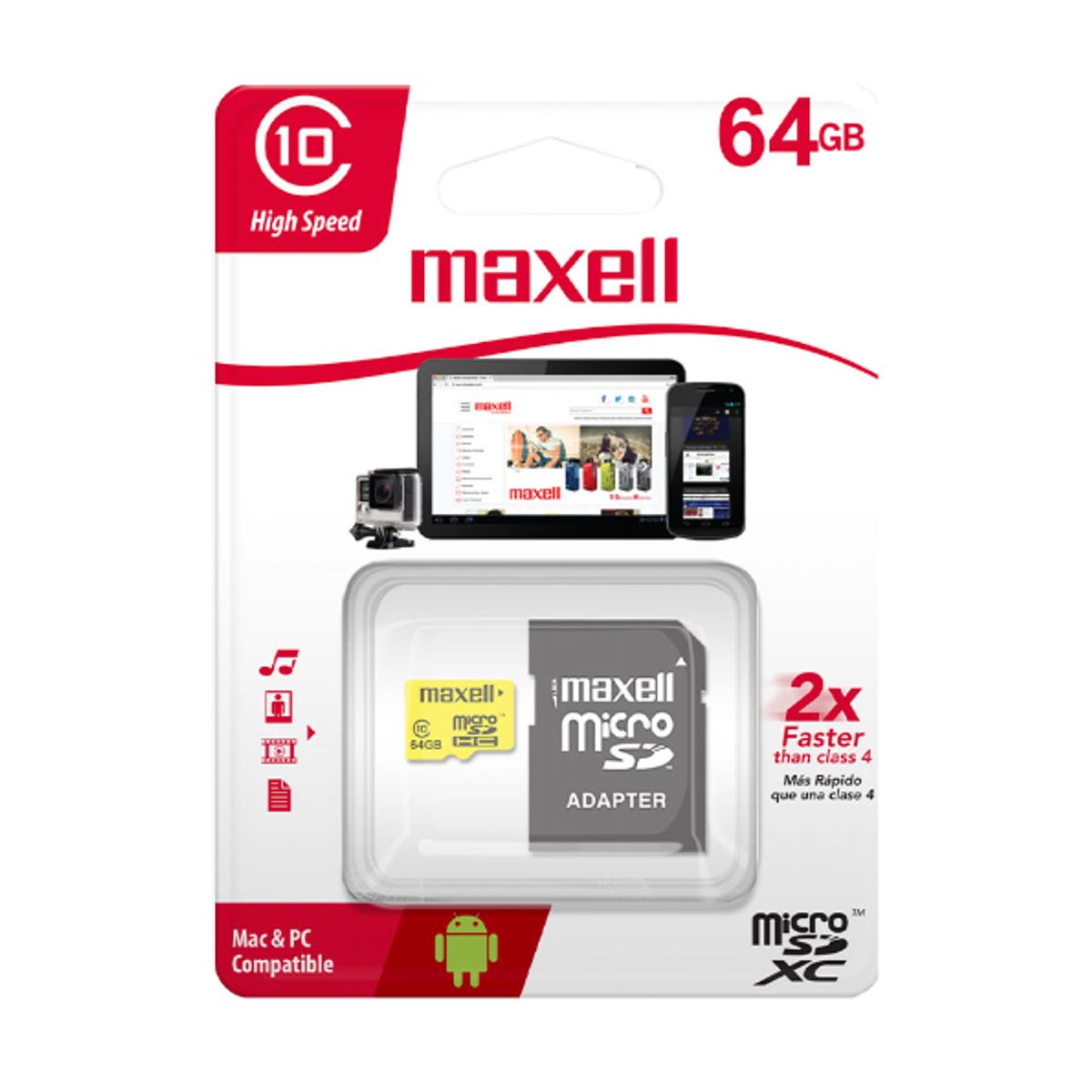 MAXELL - Tarjeta de memoria MicroSD 64GB Maxell + Adaptador 90MBs