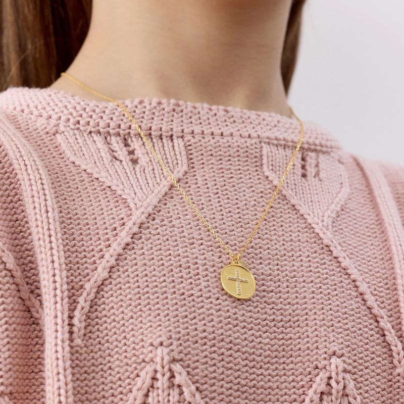 TIANA JOYAS - Collar Religioso medalla de Cruz de Plata 925 baño en Oro 18k