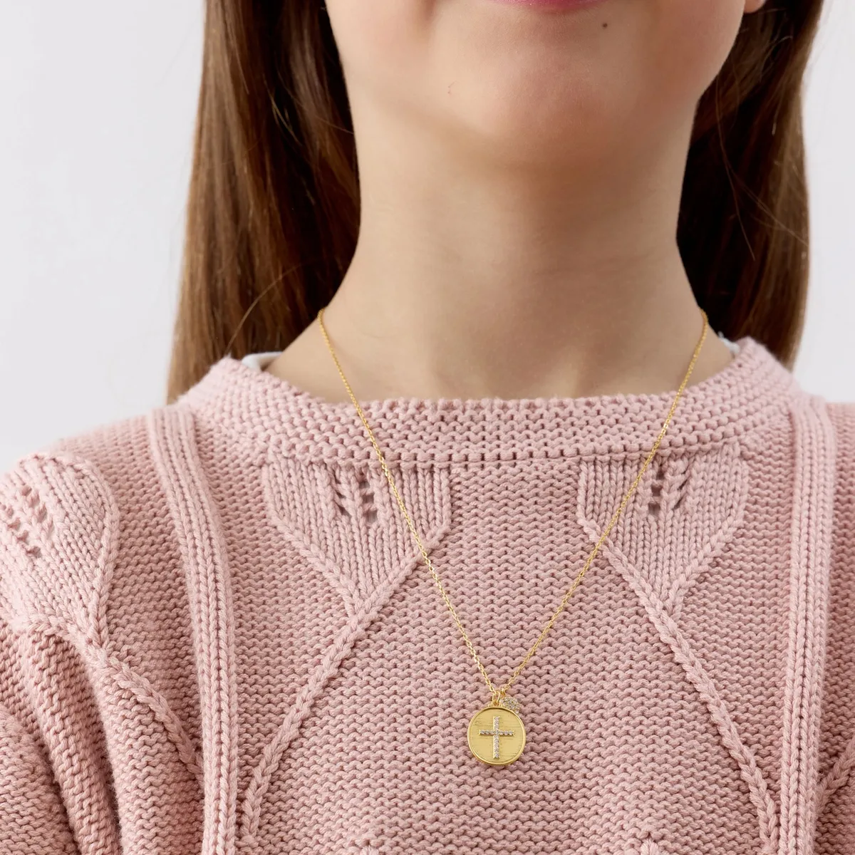 TIANA JOYAS - Collar Religioso medalla de Cruz de Plata 925 baño en Oro 18k