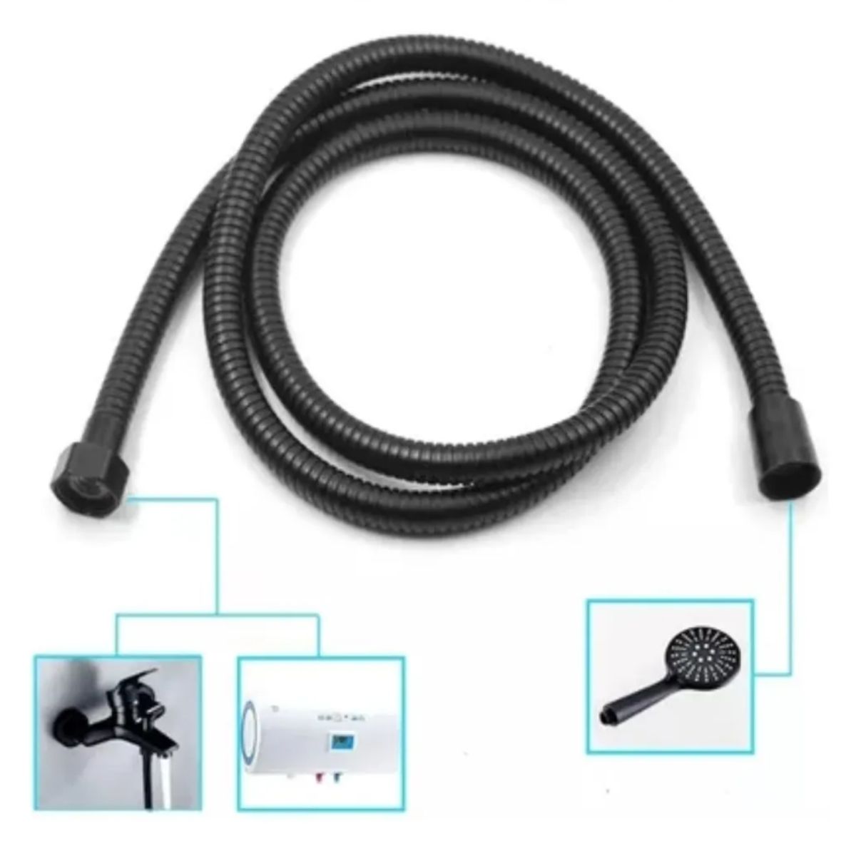 GENERICO - Manguera Flexible Negro Mate Repuesto Ducha Extensible 175m.