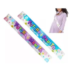 GENERICO - Pack Bandas Futura Mamá Y Papá Baby Shower Revelación