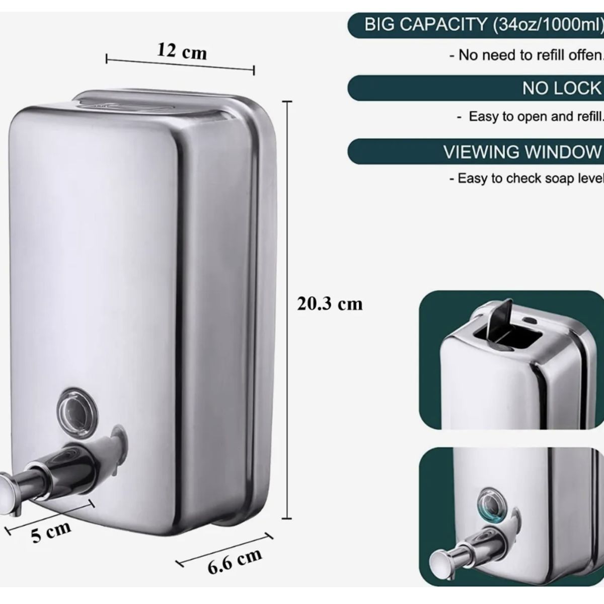 GENERICO - Dispensador Metalico Jabon Liquido Desinfectante Gel 800ml