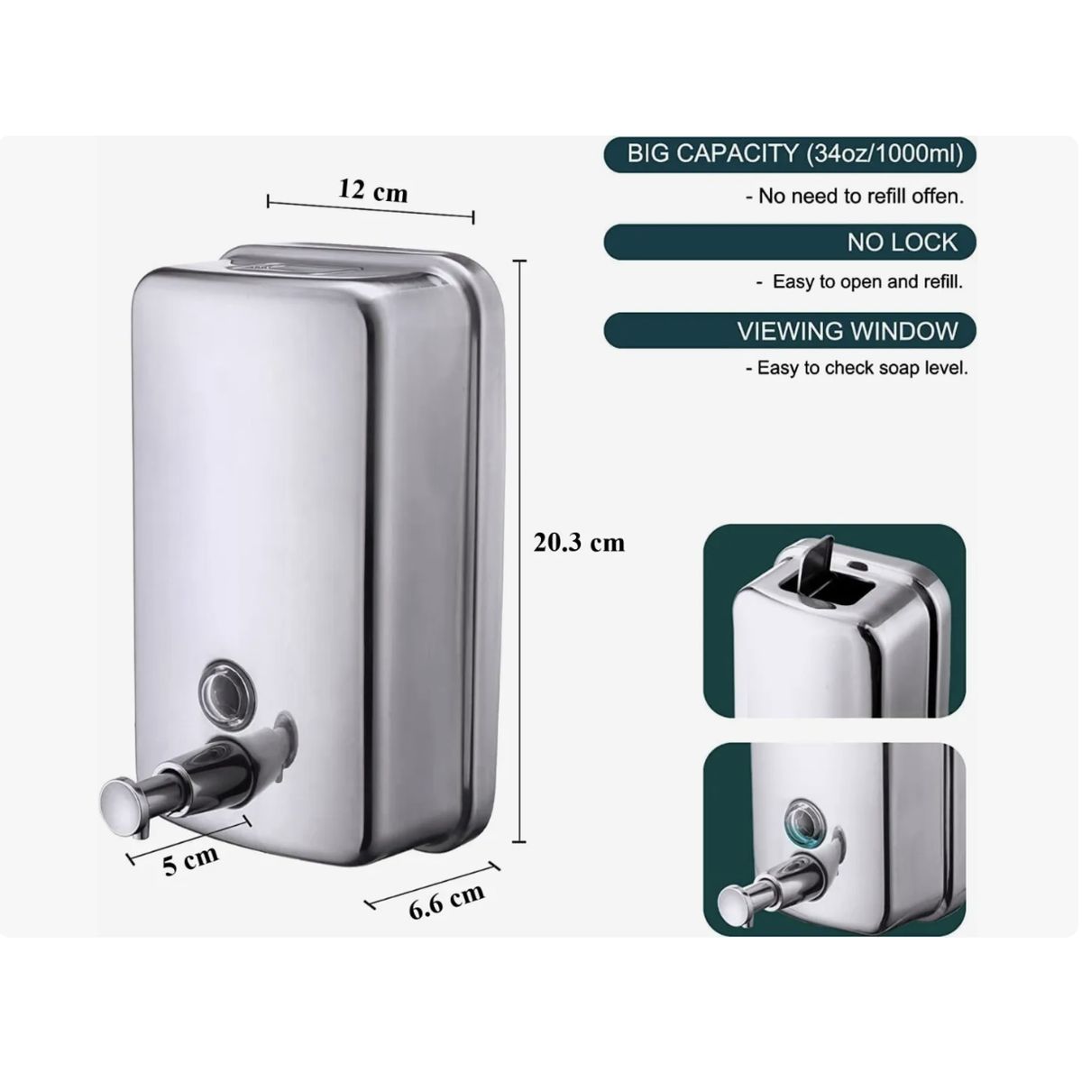 GENERICO - Dispensador Metalico Jabon Liquido Desinfectante Gel 800ml