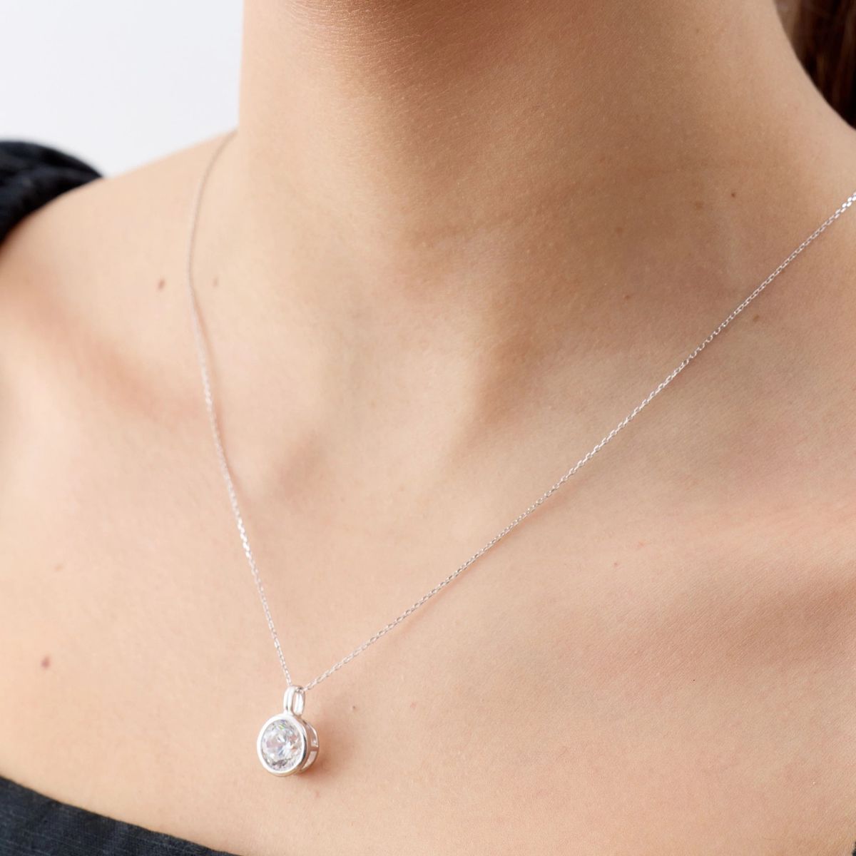 TIANA JOYAS - Collar de Circón Solitario de 11 mm de Plata 925