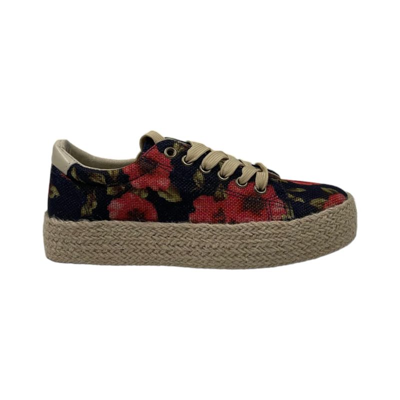 HERIEL - Zapatilla Roja Flores Plataforma