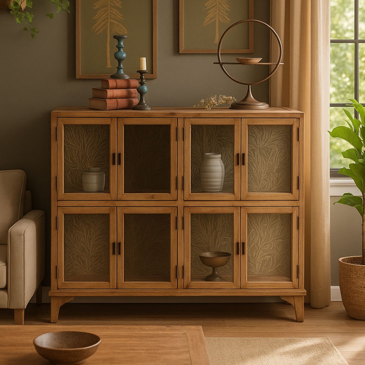 GENERICO - Vitrina acabado natural ocho puertas