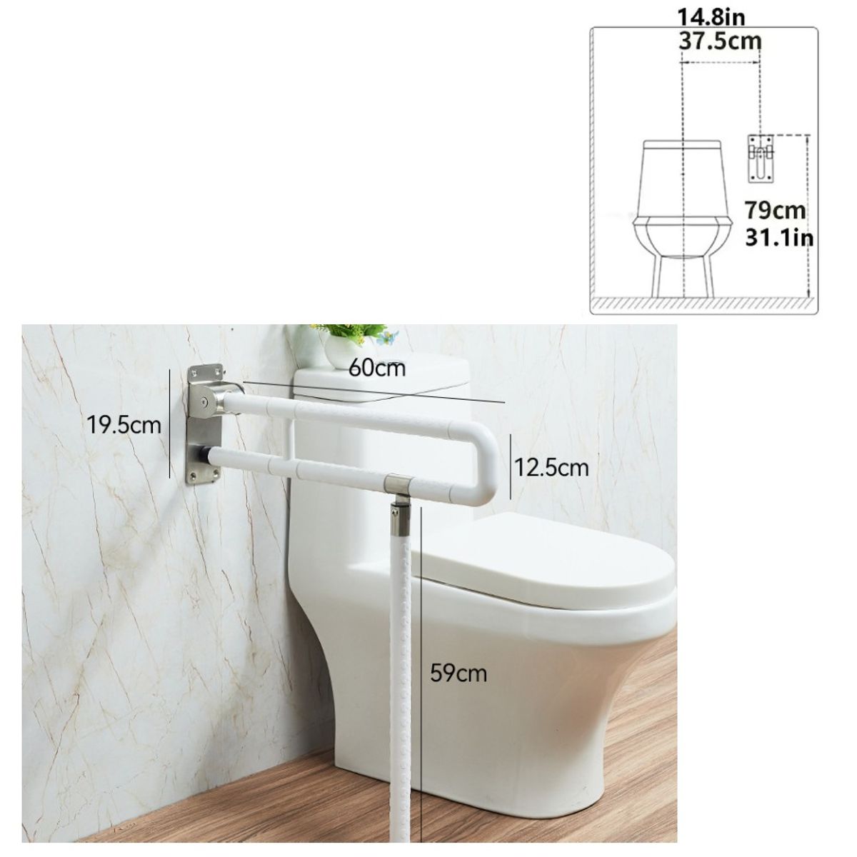 MUNDO MAGIA - 60cm Barra De Muro Piso Para Discapacitados Acero Inoxidable