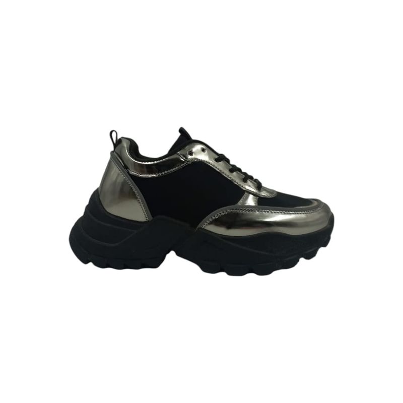 HERIEL - Zapatilla Negra Silver Plataforma Mujer