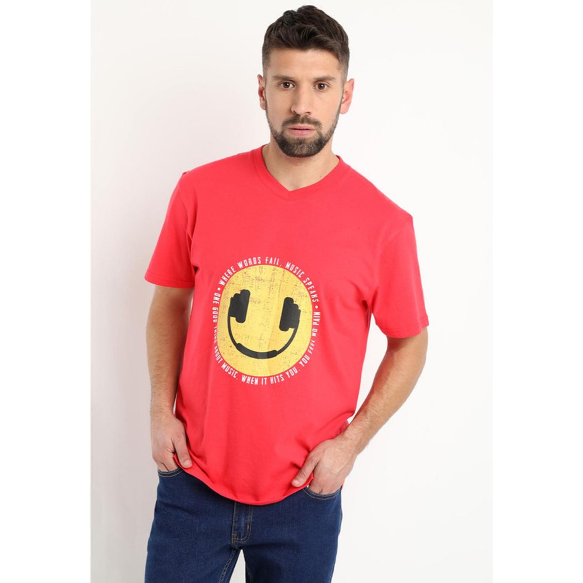 KOTTING - Polera Jersey Estampada Cuello V Rojo KOTTING