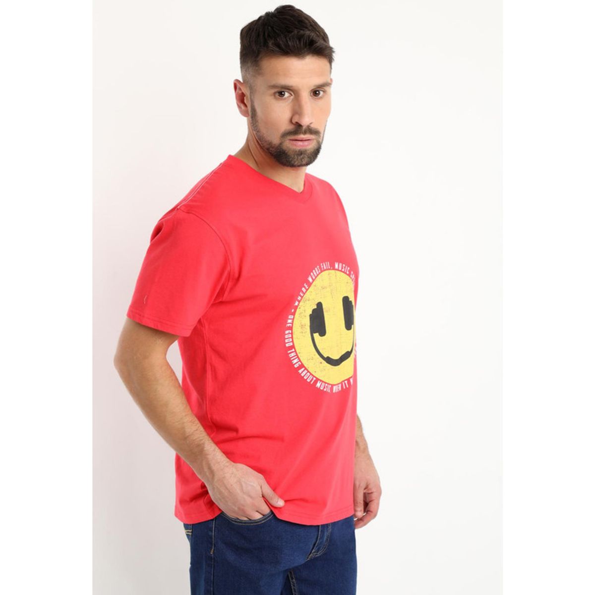 KOTTING - Polera Jersey Estampada Cuello V Rojo KOTTING