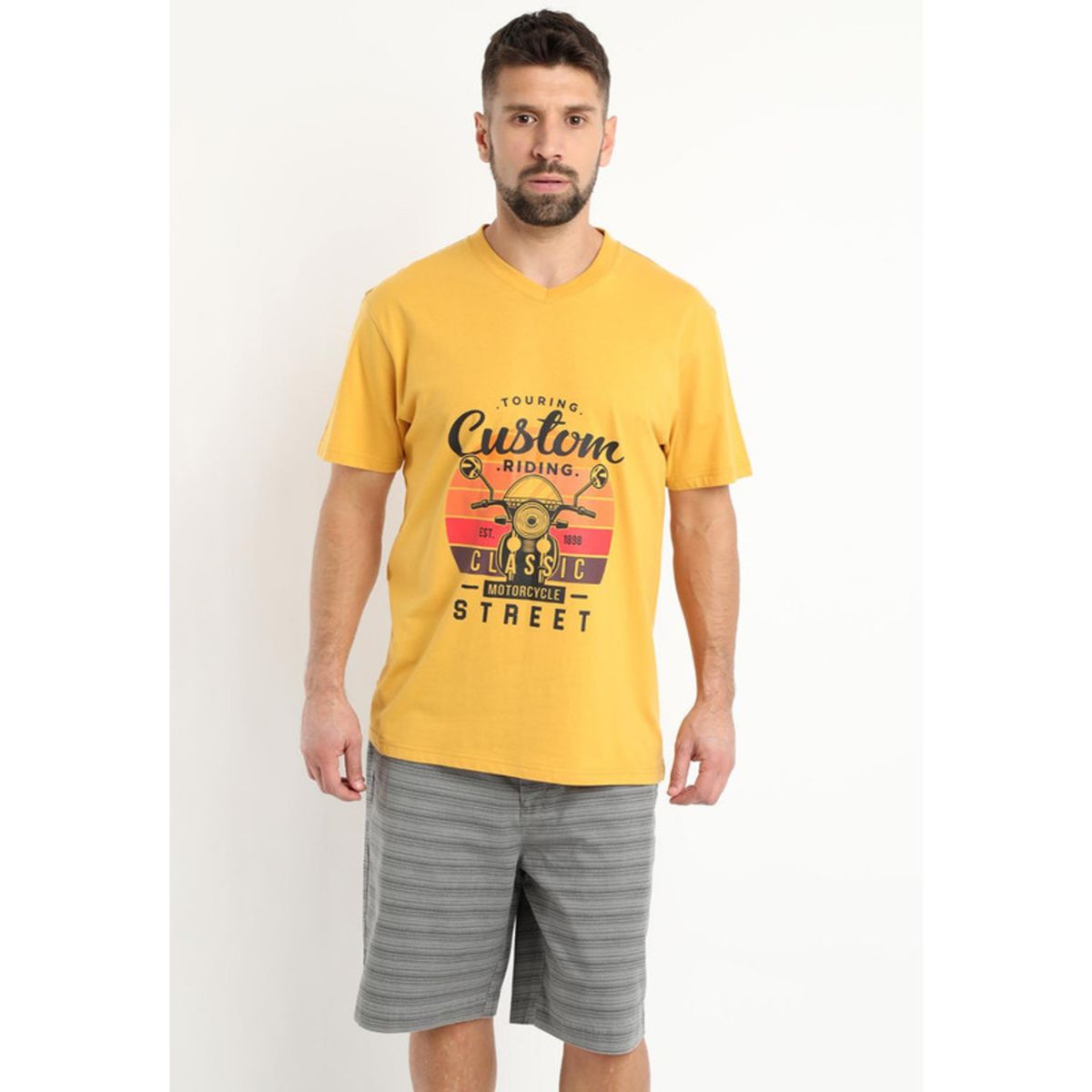 KOTTING - Polera Jersey Estampada Cuello V Amarillo KOTTING