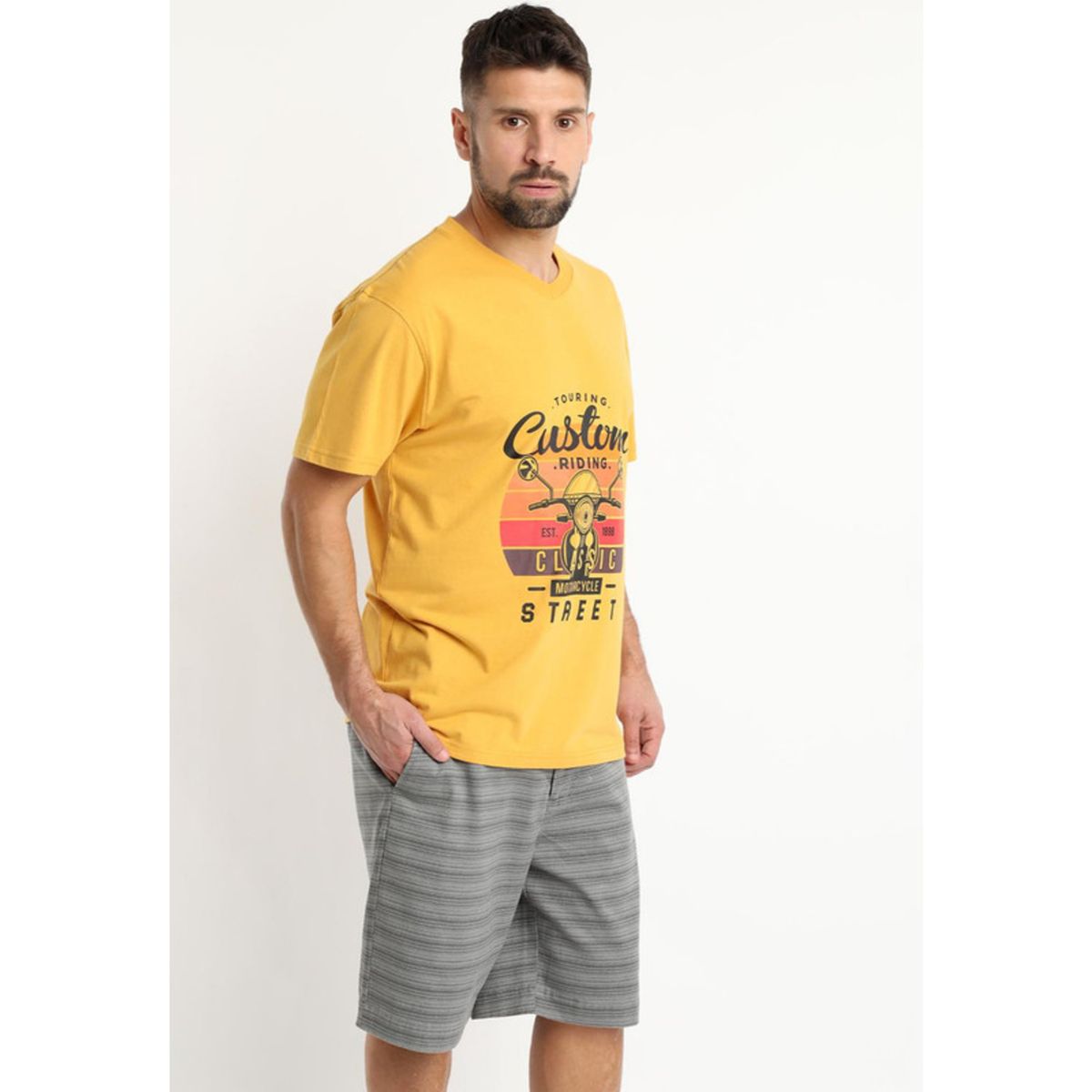KOTTING - Polera Jersey Estampada Cuello V Amarillo KOTTING