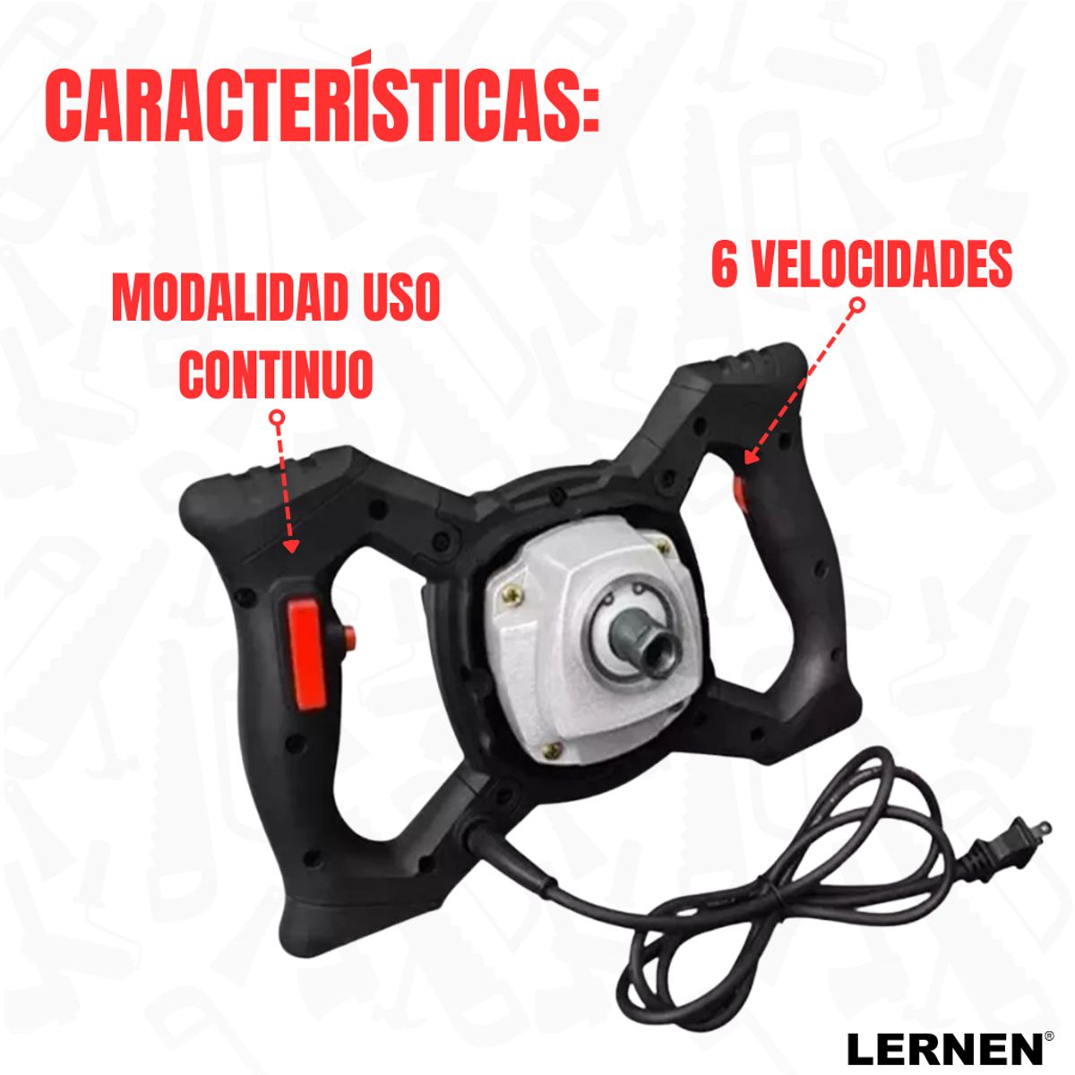 LERNEN - Mezclador Eléctrico De Cemento Y Pintura 6 Velocidades 1200W