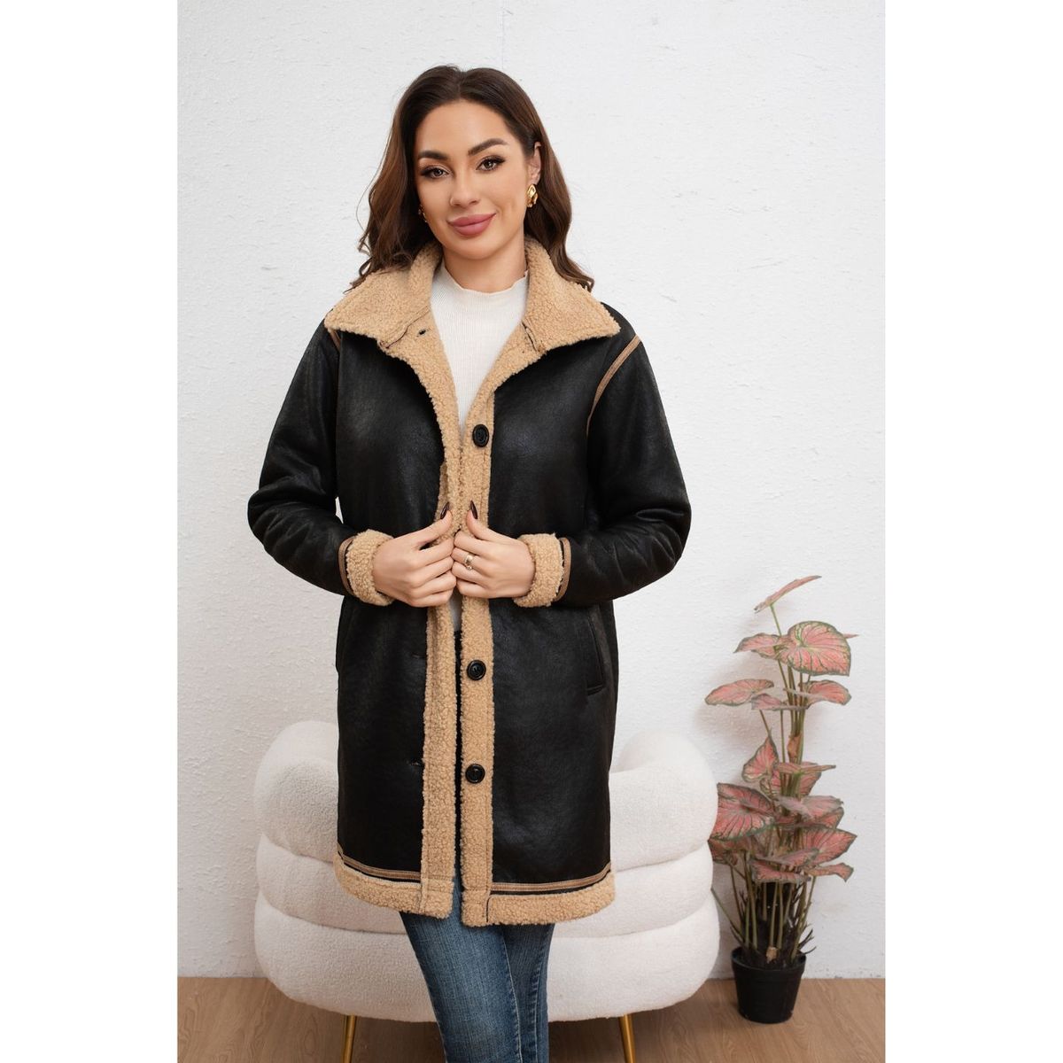 LIKE SHOP - Chaqueta Abrigo Mujer Largo Interior Chiporro Tendencia Moda 7586