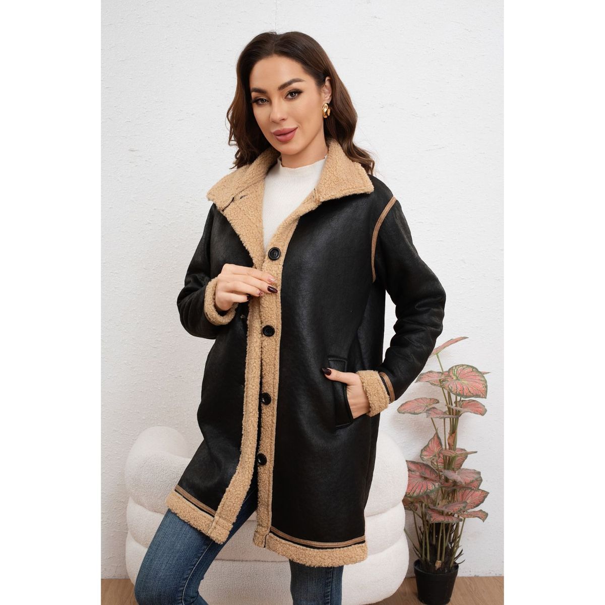 LIKE SHOP - Chaqueta Abrigo Mujer Largo Interior Chiporro Tendencia Moda 7586