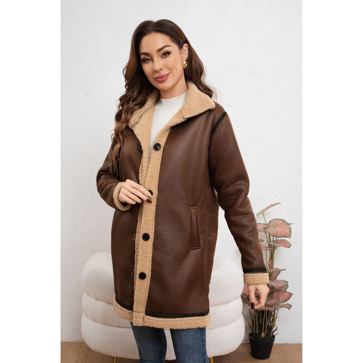 LIKE SHOP - Chaqueta Abrigo Mujer Largo Interior Chiporro Tendencia Moda 7586