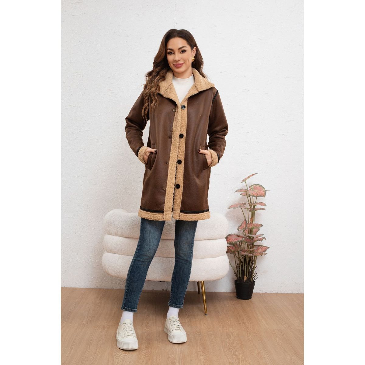 LIKE SHOP - Chaqueta Abrigo Mujer Largo Interior Chiporro Tendencia Moda 7586