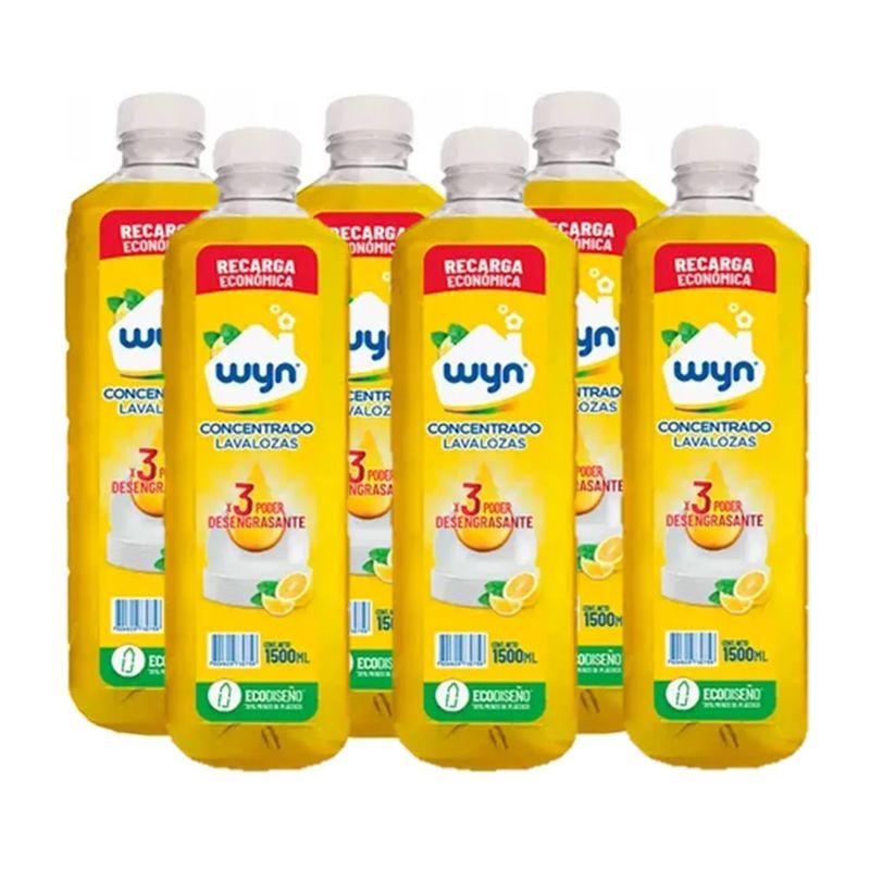 GENERICO - Pack X6 Lavalozas Concentrado Wyn 1500ml Poder Desengrasante