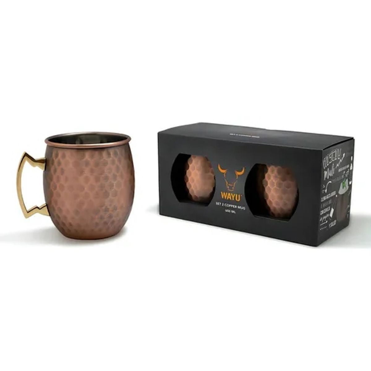 WAYU - Copper Mug Set Acero Inoxidable Capa De Cobre Wayu
