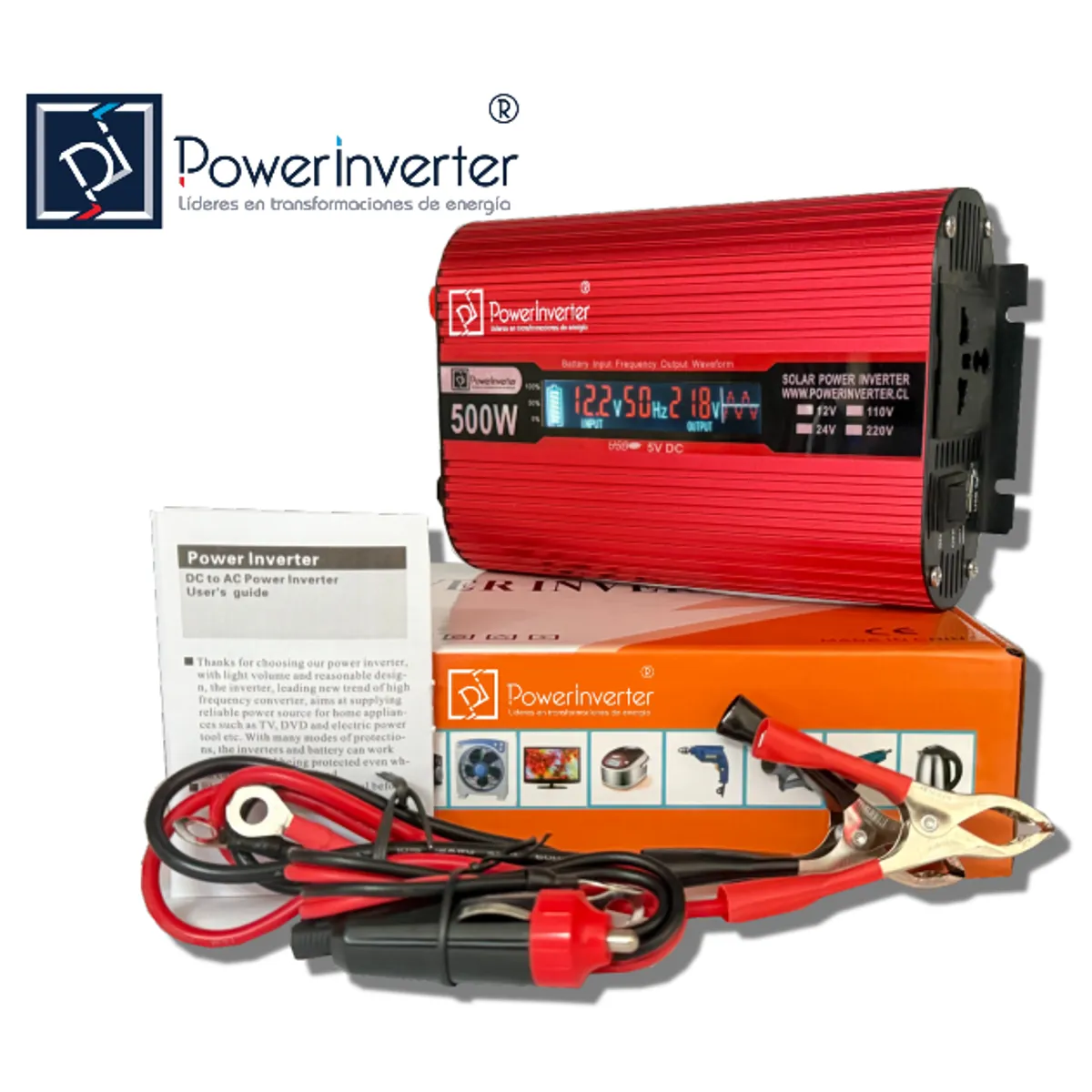 GENERICO - INVERSOR DE VOLTAJE 24VDC220VAC 500W - 1000W PEAK - MDF - PRO