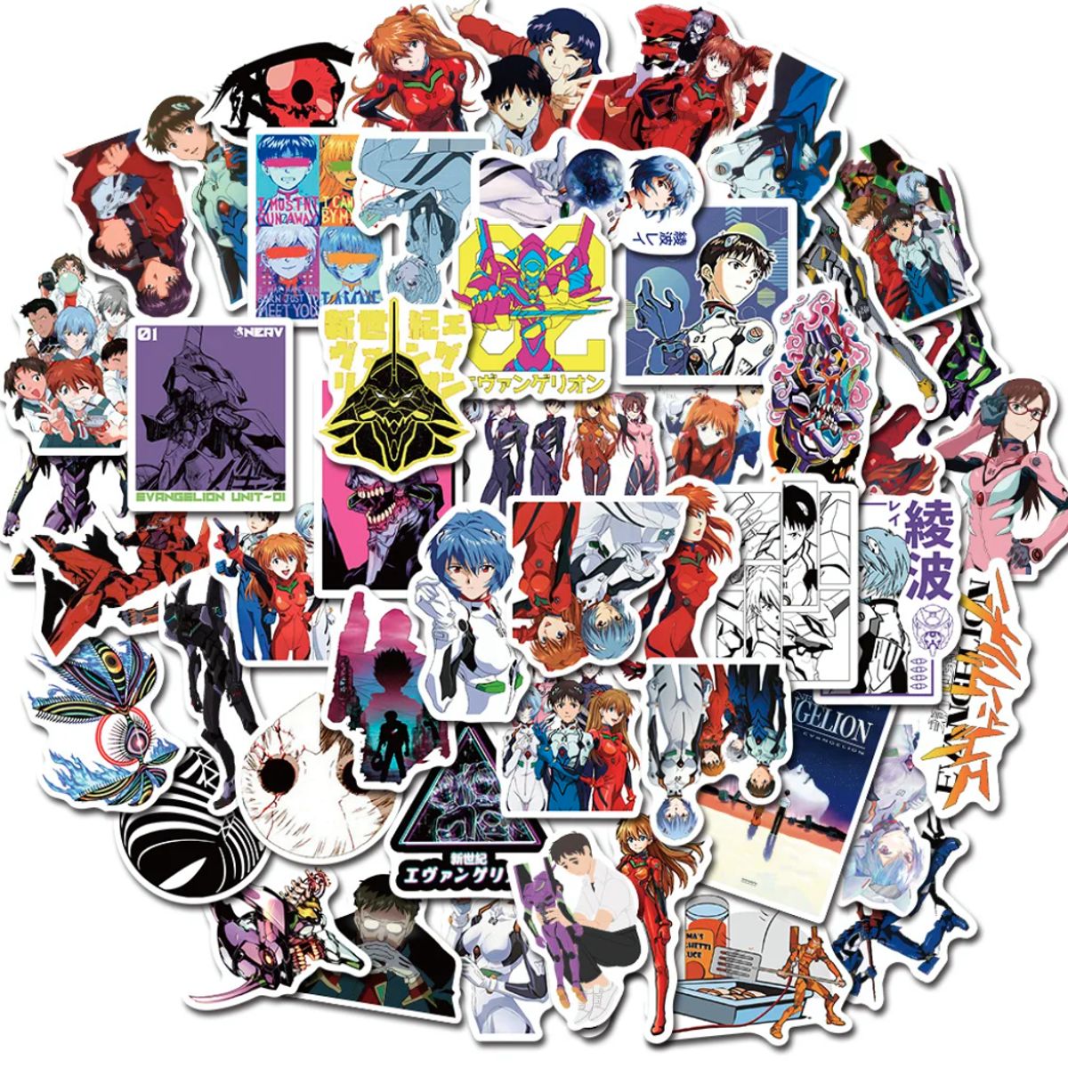 GENERICO - Set De 50 Stickers Neon Genesis Evangelion Asuka Rei Shinji
