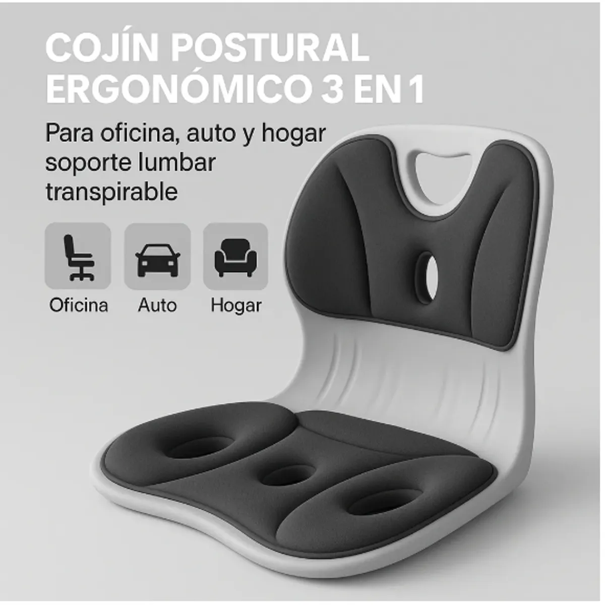GENERICO - Cojín Postural Ergonómico 3 En 1 con Soporte Lumbar