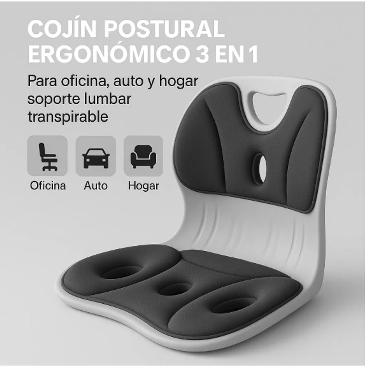 GENERICO - Cojín Postural Ergonómico 3 En 1 con Soporte Lumbar