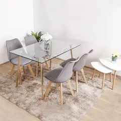 CORI CORI - Juego de Comedor Vidrio 130x80 cm + 4 Sillas Tulip Gris