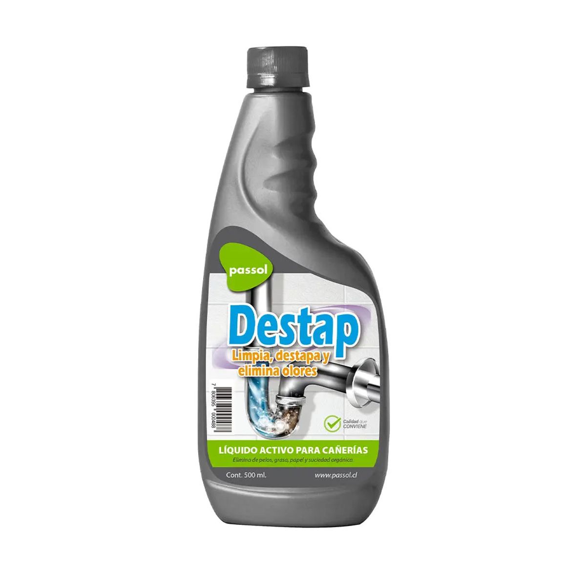 PASSOL - Destapador Limpia Cañerías 500ml Baños Gasfiteria Passol