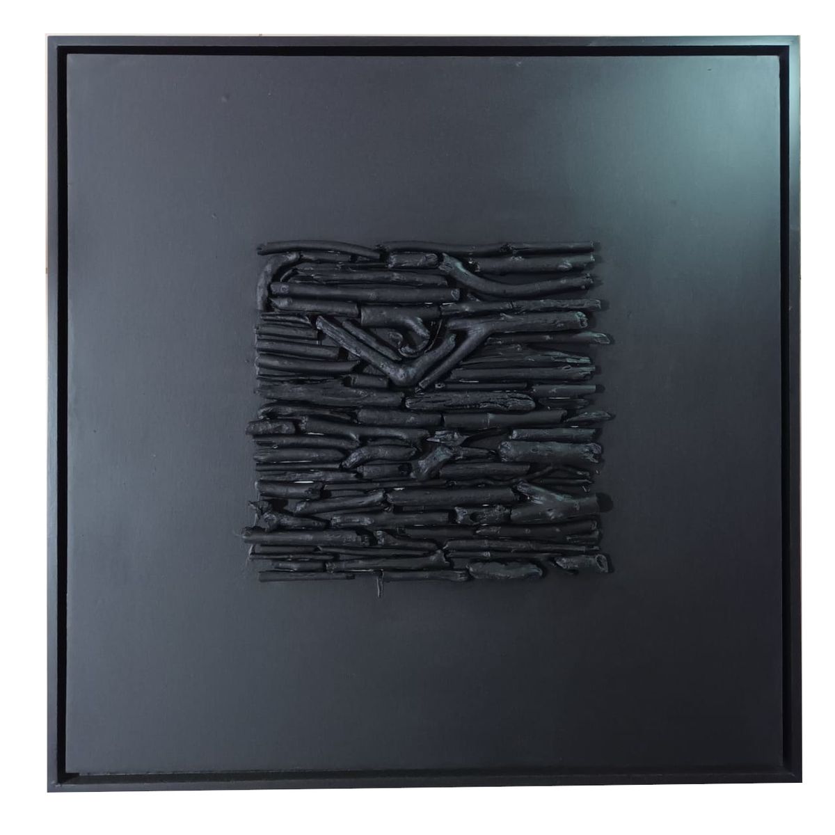GENERICO - Cuadro Decorativo Abstracto Negro Relieve Madera Recolectada 80x80 cm
