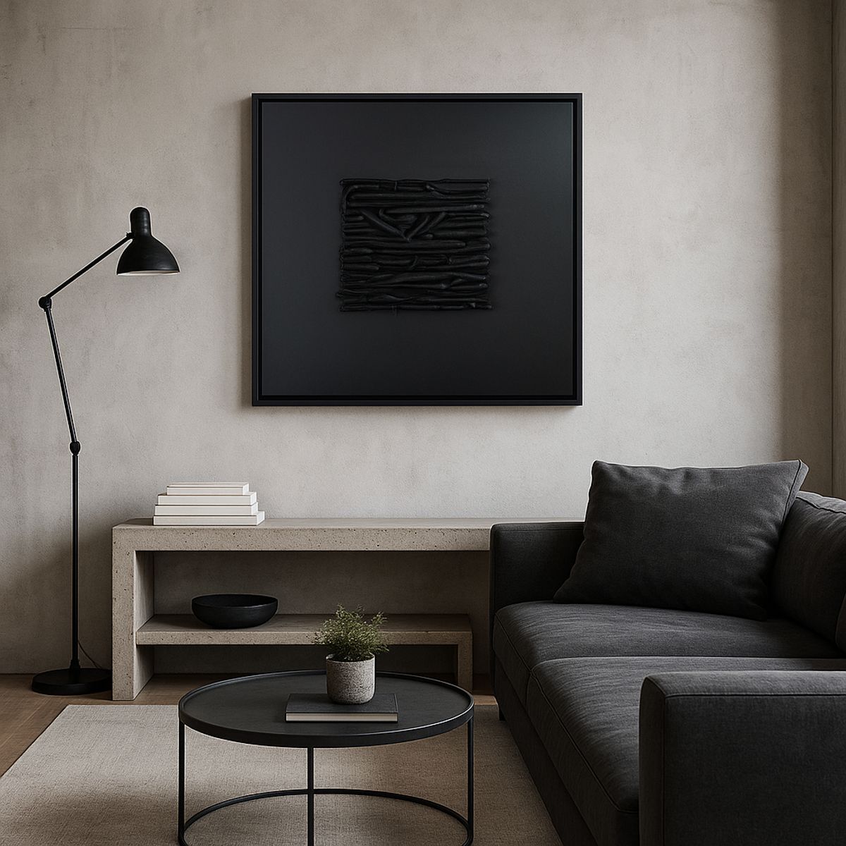 GENERICO - Cuadro Decorativo Abstracto Negro Relieve Madera Recolectada 80x80 cm