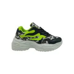 HERIEL - Zapatilla Negra Print Llamas Neón