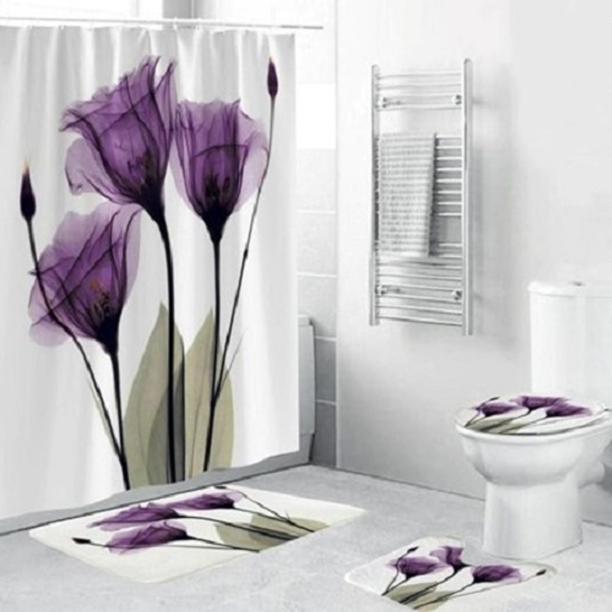 GENERICO - SET de baño COMPLETO 4 piezas CON DISEÑO FLOR TULIPAN  WM