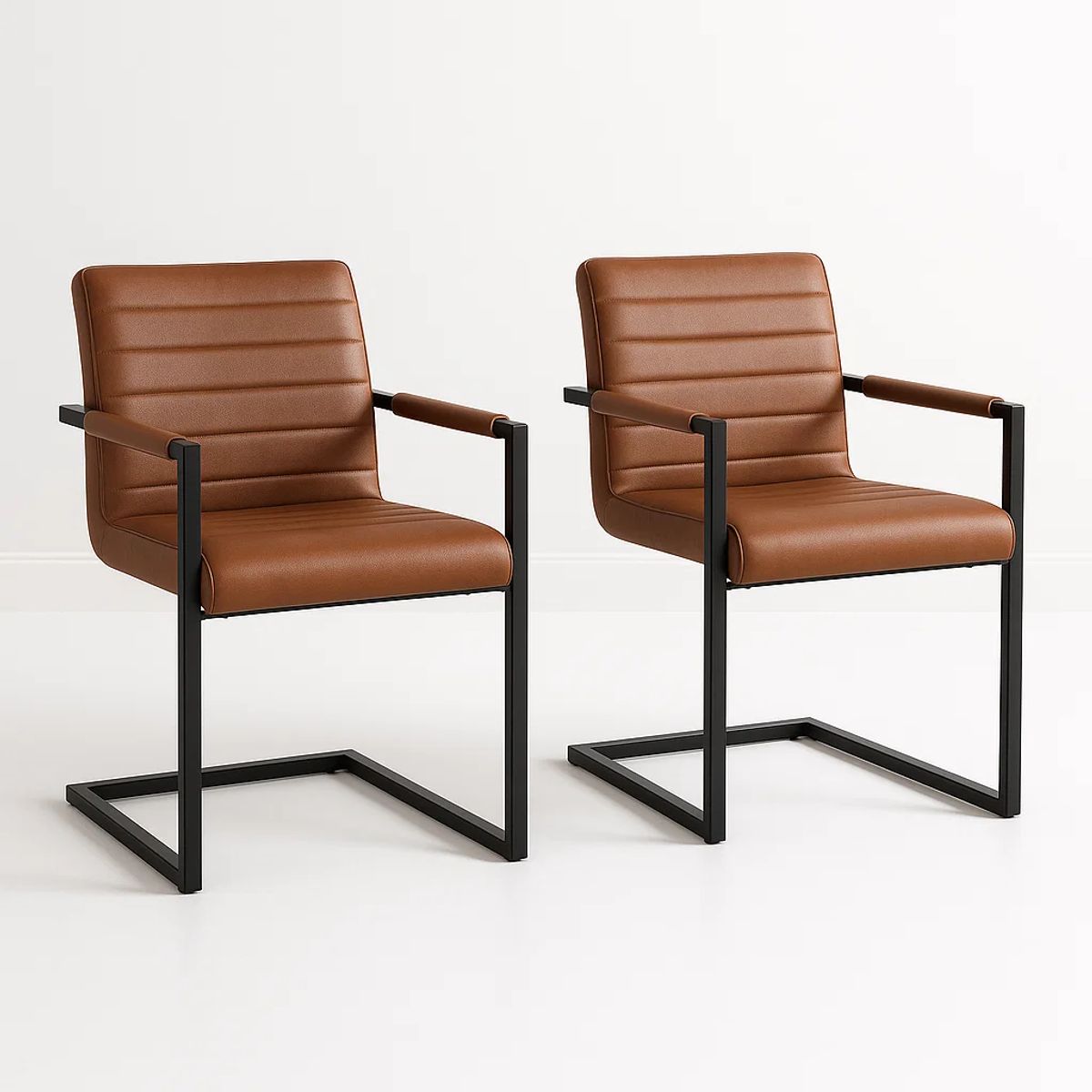 KLIK - Pack de 2 Sillas Industriales de Cuero Sintético Marrón con Base Metálica  Café