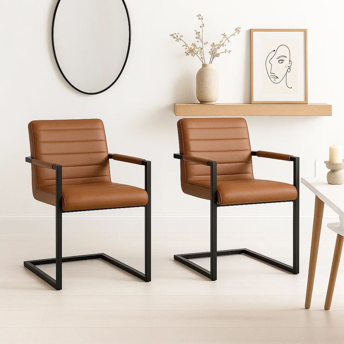 KLIK - Pack de 2 Sillas Industriales de Cuero Sintético Marrón con Base Metálica  Café