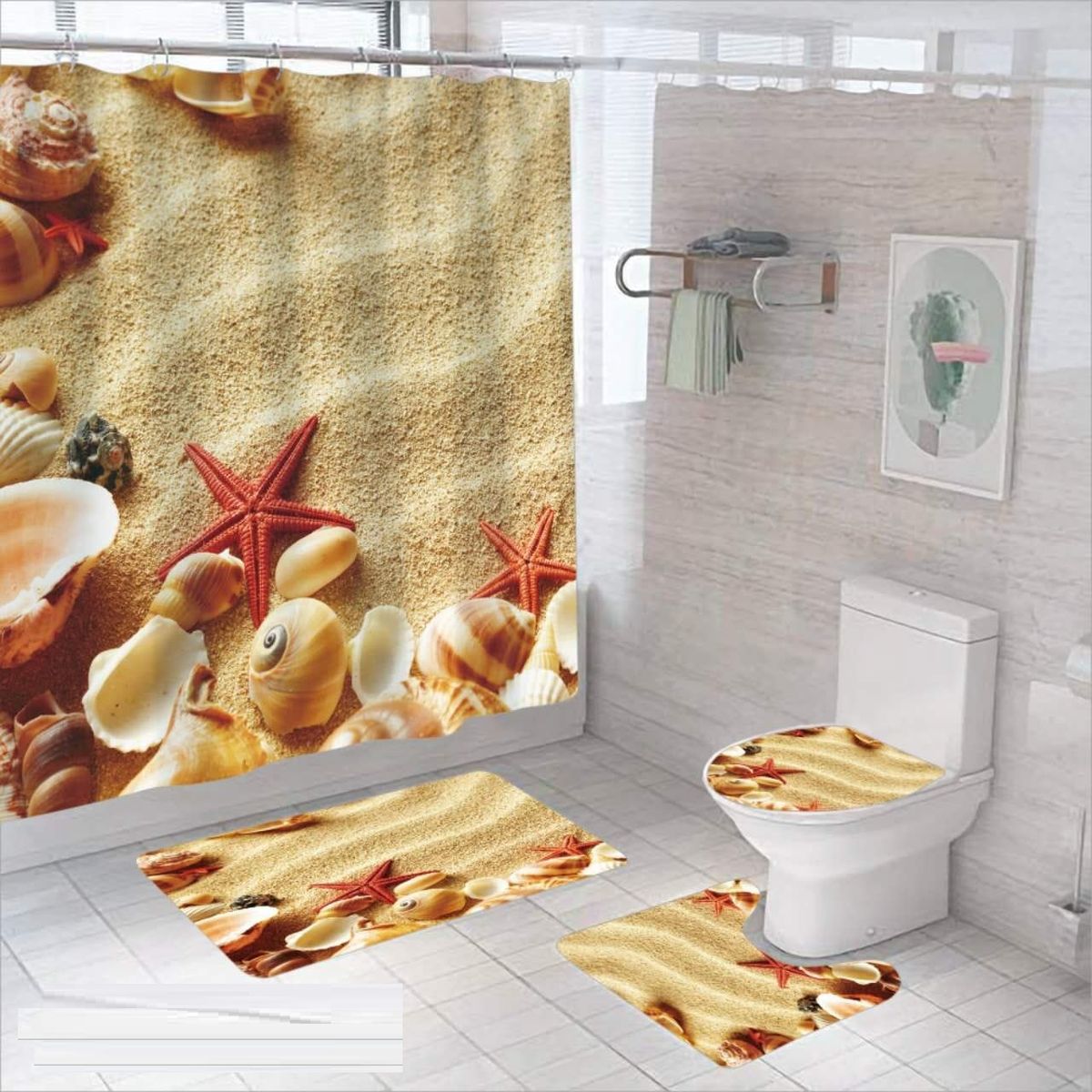 GENERICO - SET de baño COMPLETO 4 piezas CON DISEÑO MARINO TF